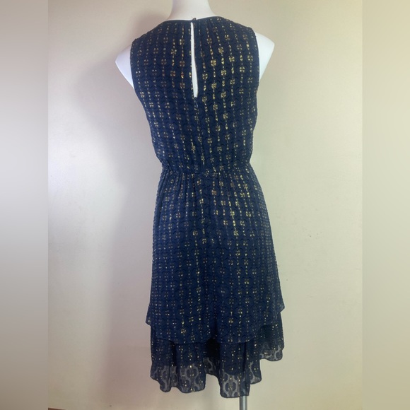 🐲💙J.Crew Gold Metallic Textured-Dot Navy Dress - Picture 9 of 12